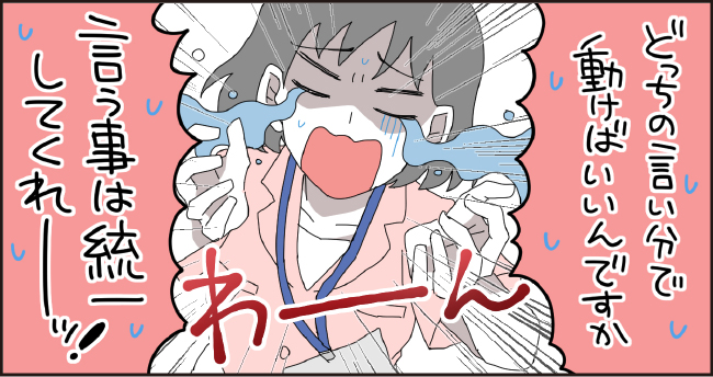 「どっちの言い分で動けばいいんですか」わーん「言うことは統一してくれーッ!」