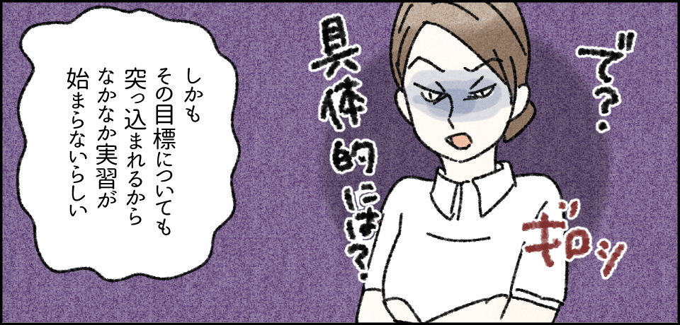 「で?具体的には?」ギロッ「しかもその目標についても突っ込まれるからなかなか実習が始まらないらしい」