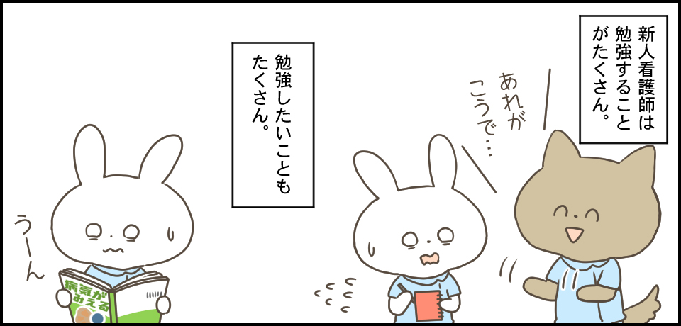新人看護師は勉強することがたくさん。「あれがこうで・・・」勉強したいこともたくさん「うーん」