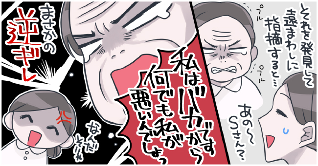 それを遠回しに指摘すると・・・「あの〜Sさん?」「私はバカですから何でも私が悪いんでしょっ」まさかの逆ギレ 「なんだそりゃ」